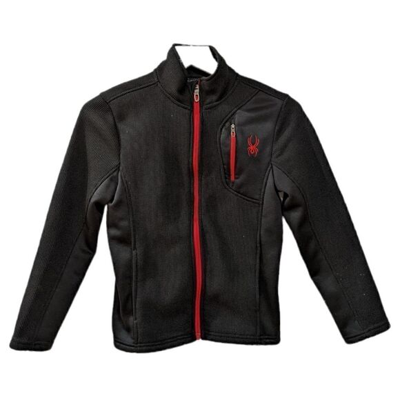 SPYDER Kids Unisex Black & Red Textured Full Zip Jacket Size S 7/8 - Picture 1 of 9